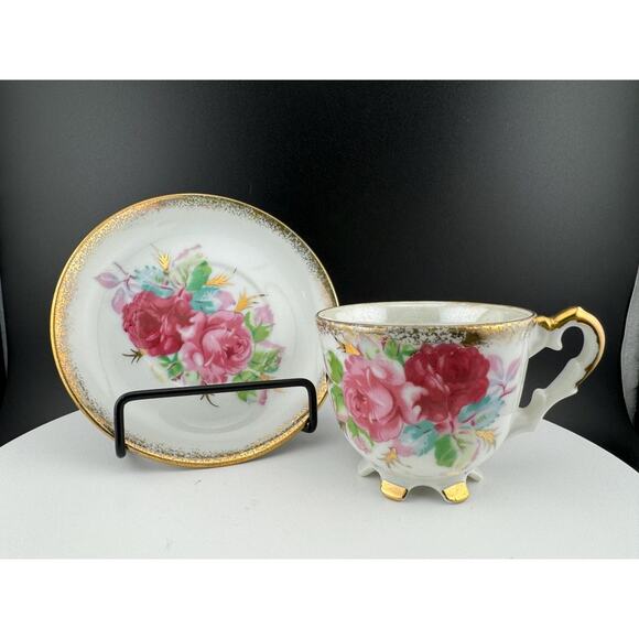 Vintage Napco Hand Painted Miniature Tea Cup & Saucer - Picture 1 of 10